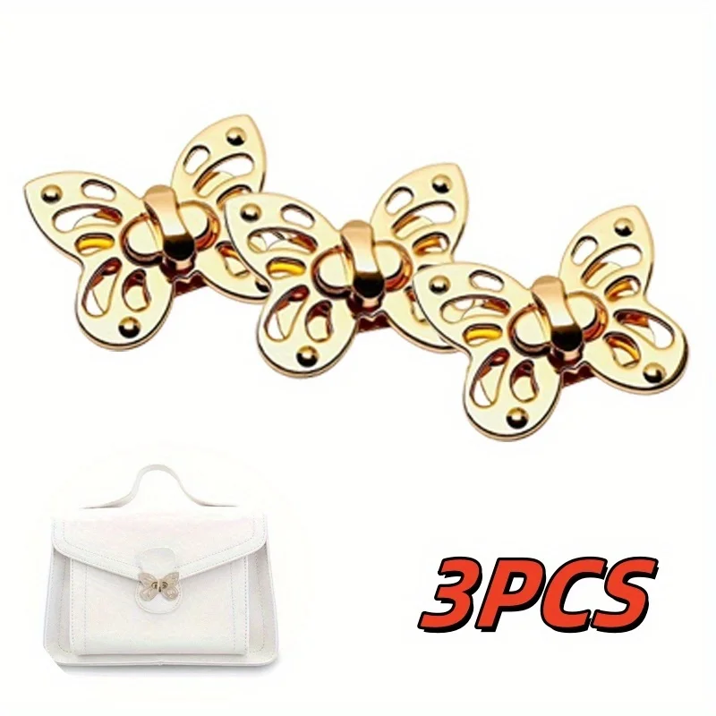 3Pcs Hollow Butterfly-Shaped Bag Clasps, Made of Wear-Resistant Zinc Alloy, Decorative and Reinforced, with Snap Closure, Light Luxury and Exquisite Style, DIY Bag Hardware Accessories, Suitable for Handmade Leather Goods Modification and Bag-Making Enthusiasts