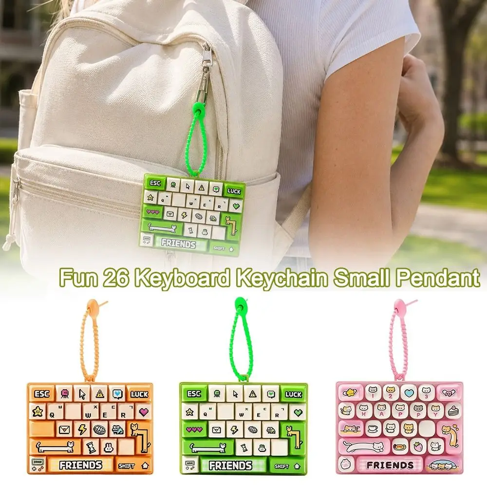 26-key Keyboard Keychain Pressable Keys Cartoon Pattern Stress Relief Decompression Hanging Loop Cute Style Mini Keyboard Charm