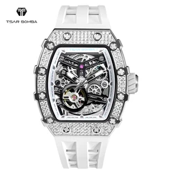 TSAR BOMBA Luxury Diamond Watch for Men Automatic Mechanical Wristwatch Sapphire Waterproof Skeleton Clock