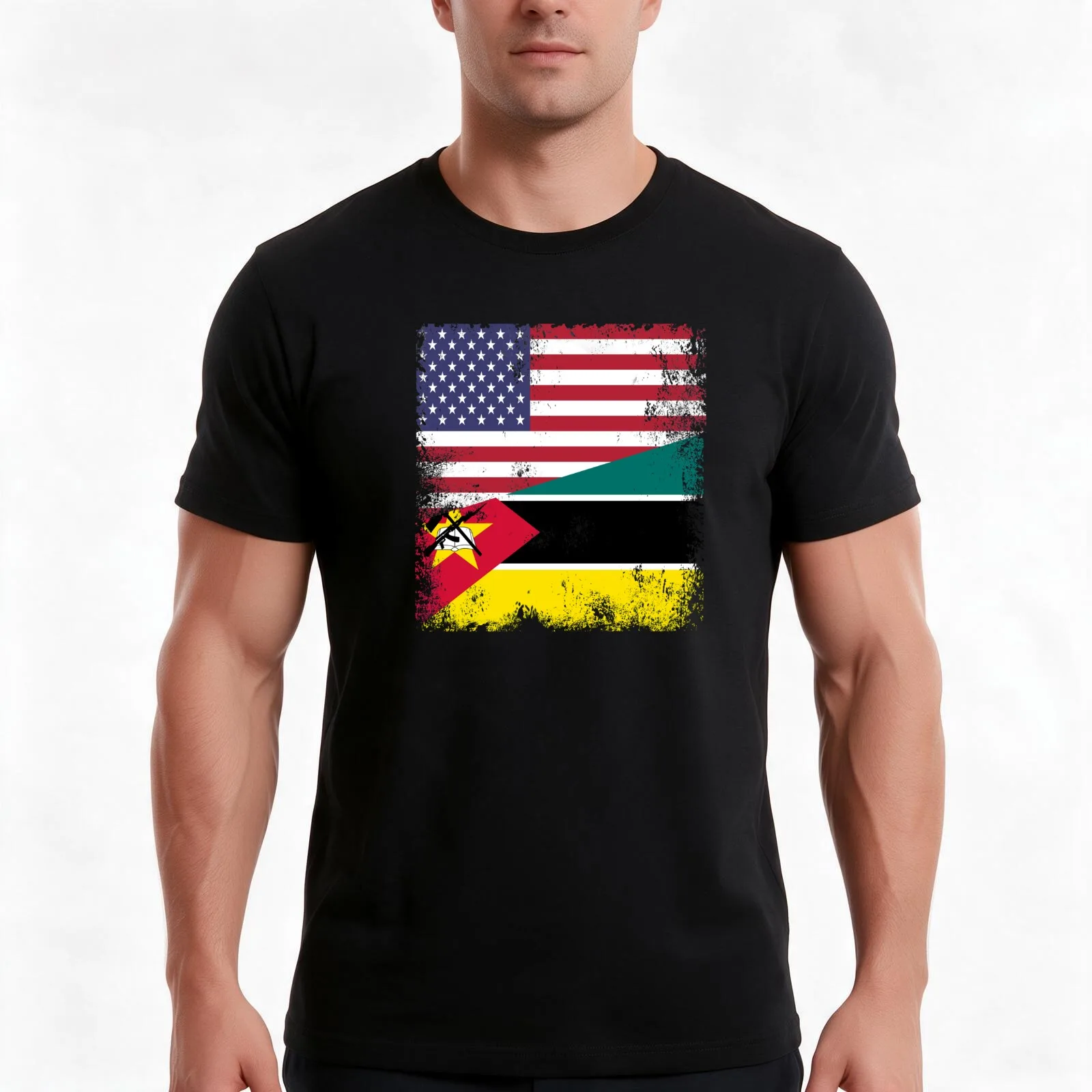 Half Mozambican Flag Design Vintage Mozambique USA Gift T-Shirt, Summer Casual Cotton Tee, Oversized Streetwear Tops
