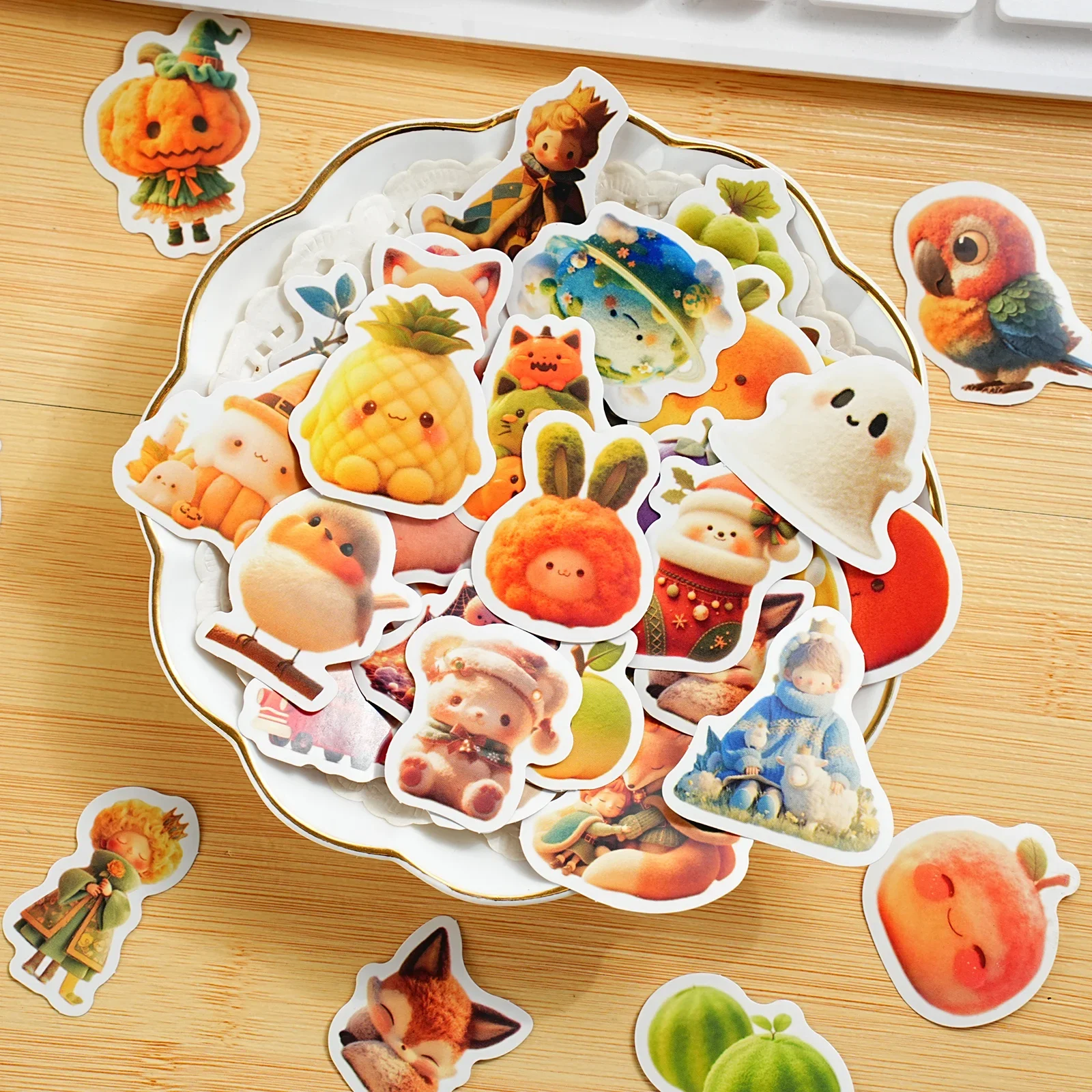 Mr. Paper, 40pcs/pack, Christmas and Halloween Themed Stickers, Cute Cartoon Animal Fruit Decoration Sealing Stickers