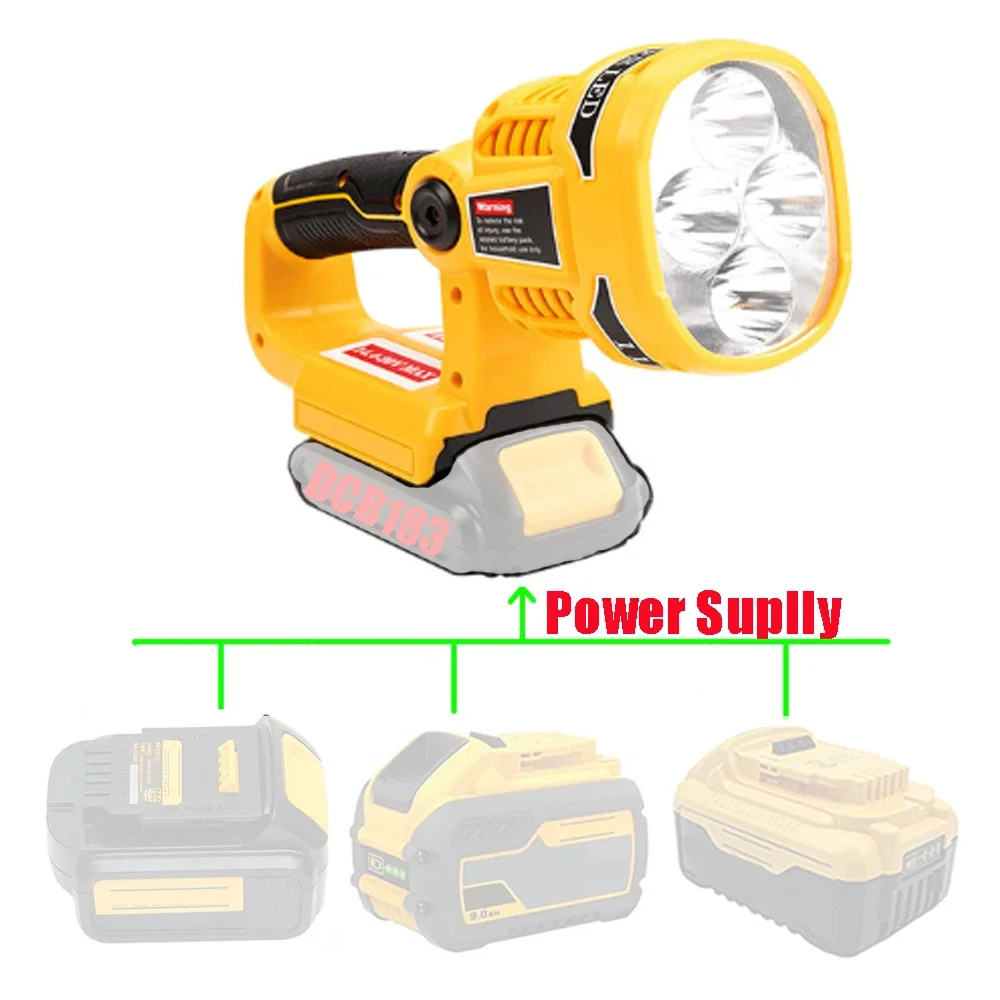 Portable Spotlight LED Warning Light Work Lamp Flashlight Torch hand lantern for Dewalt XR 14.4V 18V 20V FlexVolt Li-ion Battery