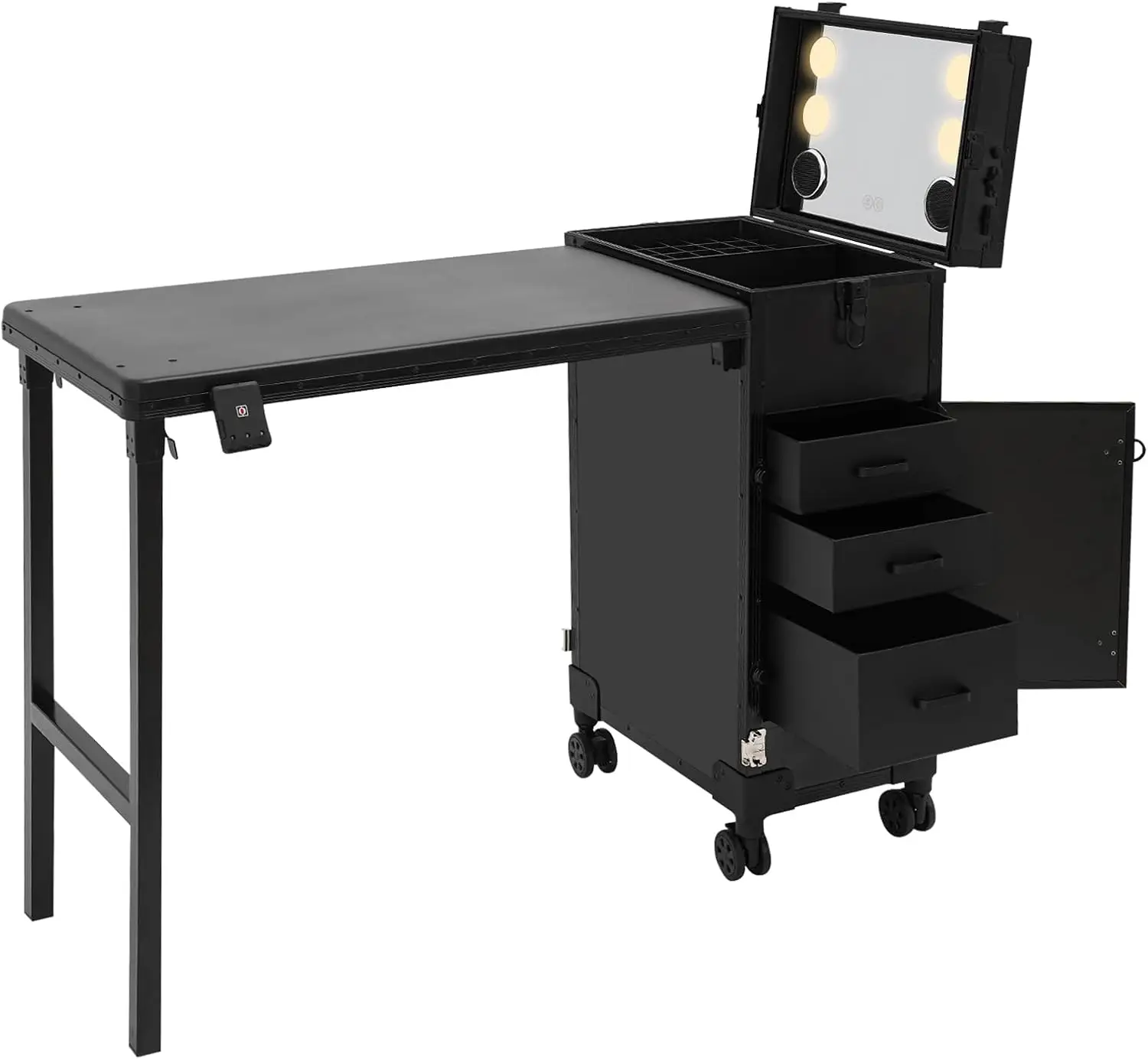 Adjustable Mirror, Professional Makeup Storage Organizer Box with Drawer, Handle, Key, Foldable Beauty Table