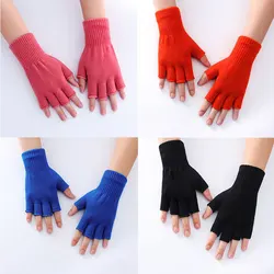 Guantes de medio Dedo de Cachemira para hombre y mujer, mitones de muñeca de punto de lana, cálidos, elásticos, sin dedos, para ciclismo al aire libre, Unisex, Invierno