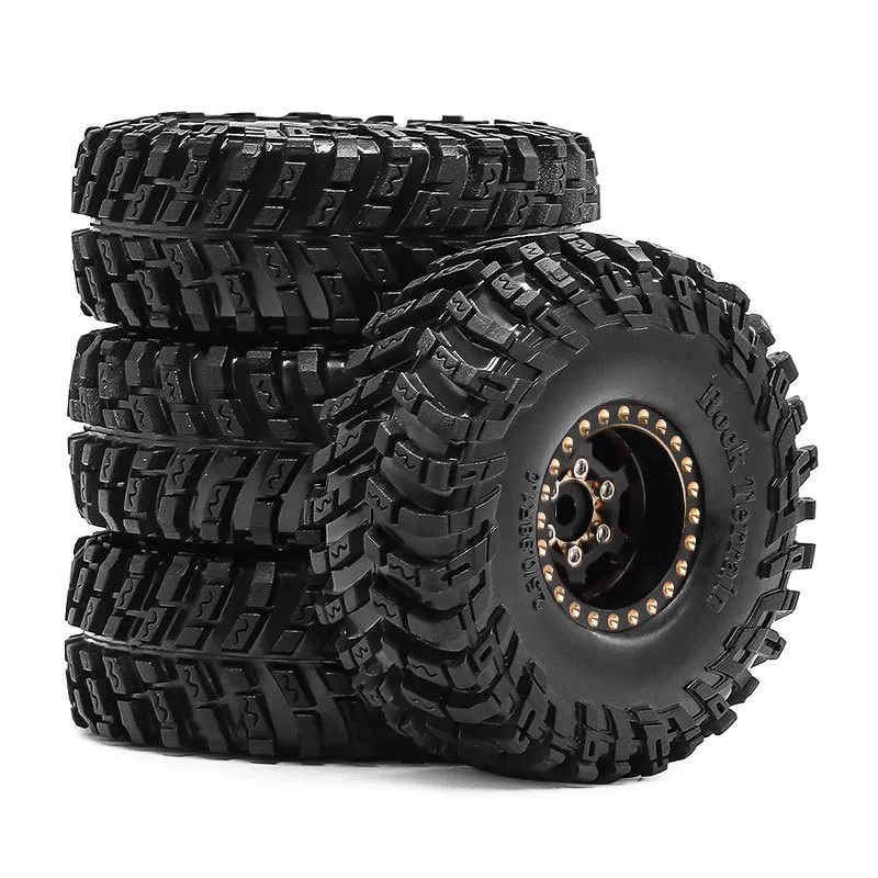 4pcs 63mm 1.0" Metal Beadlock Wheel Tire Set For 1/18 RC Crawler Car  SCX24 FMS Ascent-18  Upgrade Parts Accessories