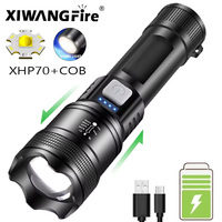 High Strong Power XHP70 Led Flashlights 5000LM Tactical Light Emergency Spotlights Telescopic Zoom 1km 26650 Built-in Battery