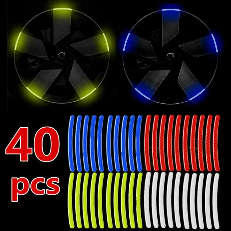 40Pcs Car Motorcycle Wheel Reflective Strips Colorful Hub Stickers Car Styling Decal Sticker Auto Moto Decor Decals Accessories