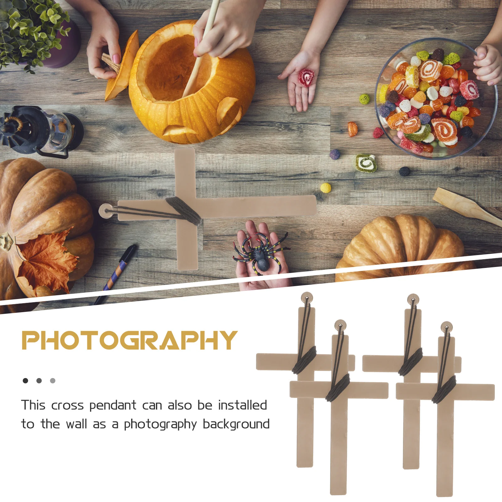 

4pcs Cross Pendant Plastic Crucifix Decor For Halloween Party Nun Monk Cosplay Prop Accessories Necklace