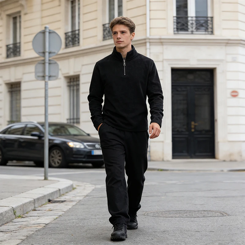 Herren Hoodies Sweatshirts verdicken warme Fleece-Trainingsanzug für Männer Reißverschluss Hals Pullover Herren Winterkleidung Soft Shell Herren Hoodie – Detail 6