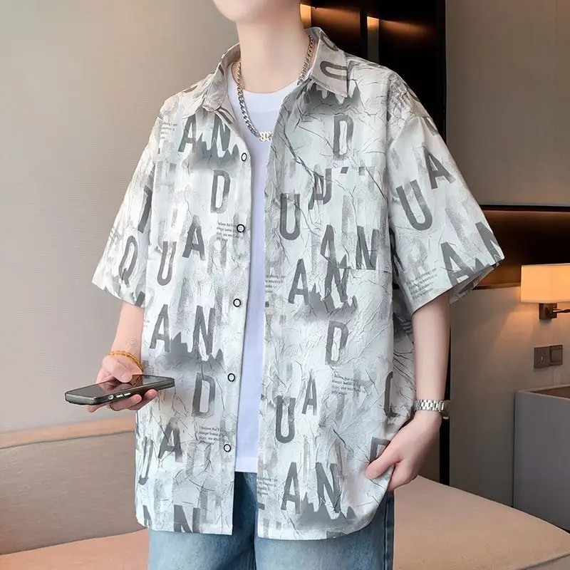 

2026 New Summer Men's Fashion Printed Short Sleeve Shirt Casual Loose Trendy Shirt Jacket Stylish Streetwear Tops