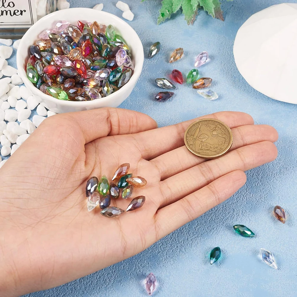 50Pcs 6x12mm Mixed Color AB Side Hole Water Drop Crystal Glass Loose Beads DIY Jewelry Making Bracelets Necklaces Earrings