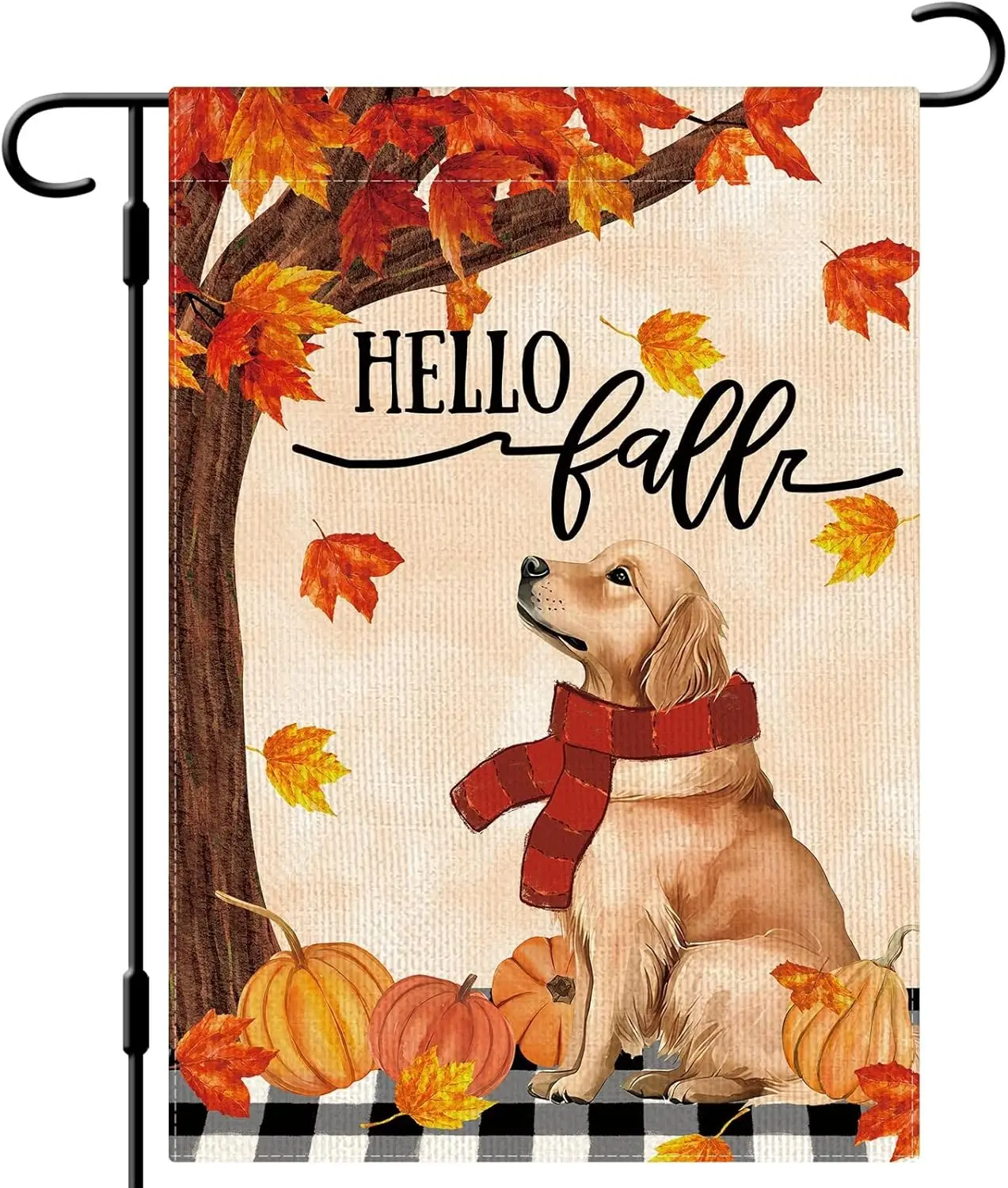 DLZDN Hello Fall Dog Garden Flag Golden Retriever Pumpkins Flag 12×18 Inch Double Side Vertical Burlap Farmhouse Yard Sign A UUN