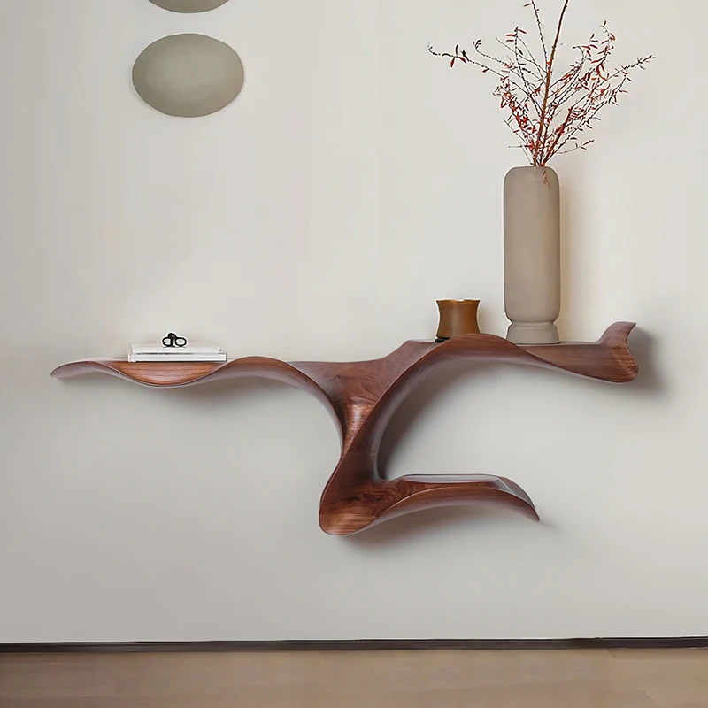 北欧 ミニマリスト エントランス エントランステーブル 侘び砂風アート 特殊形状無垢材ストリップ 極狭エントランス