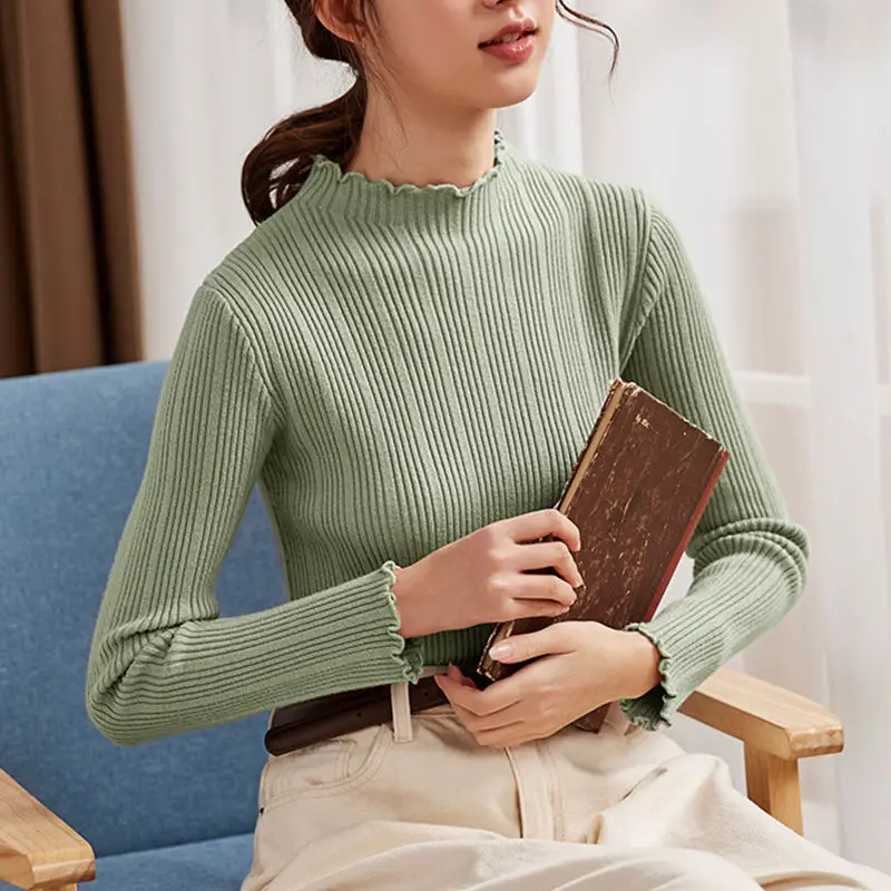 Women's  Bottoming Shirt Autumn and Winter Cashmere Blend Soft Skin-Friendly Solid Color Close-fitting Knitted Bottoming Shirt