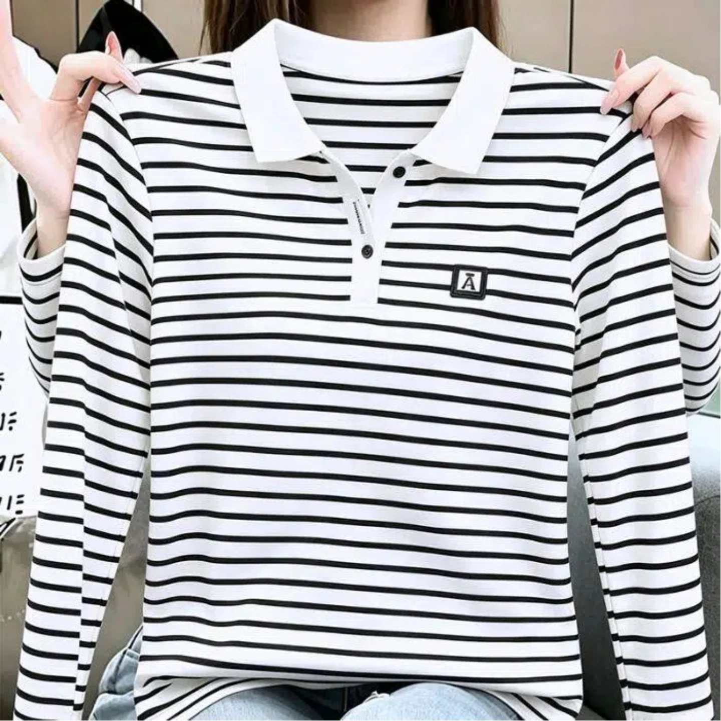 95 Cotton Long Sleeve  Neck T-Shirt Women Casual Comfortable Breathable Fashionable Mommy Style Autumn New Arrival