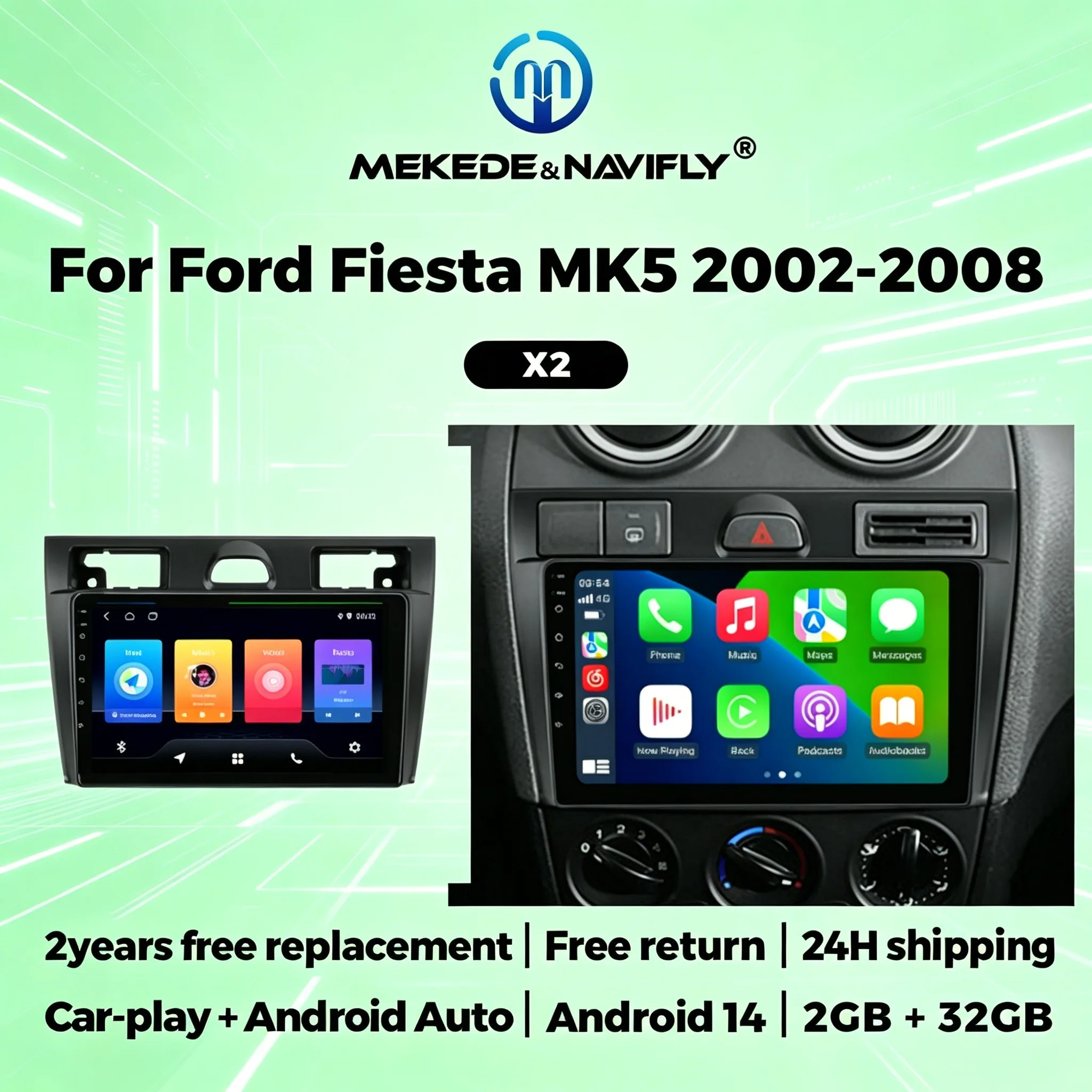 

2Din Car Play Auto Android For Ford Fiesta Mk VI 5 Mk5 2002-2008 Car Radio Stereo Multimedia Video Player GPS Navigation WIFI BT