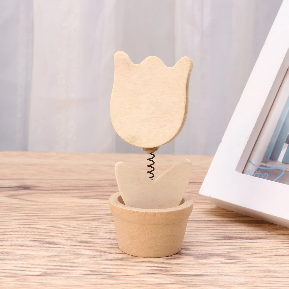 

6 pcs Diy Unfinished Flowerpot Wooden Plants Desktop Ornament Set For Educational Craft Painting Kit Home Cafe Decor Spring