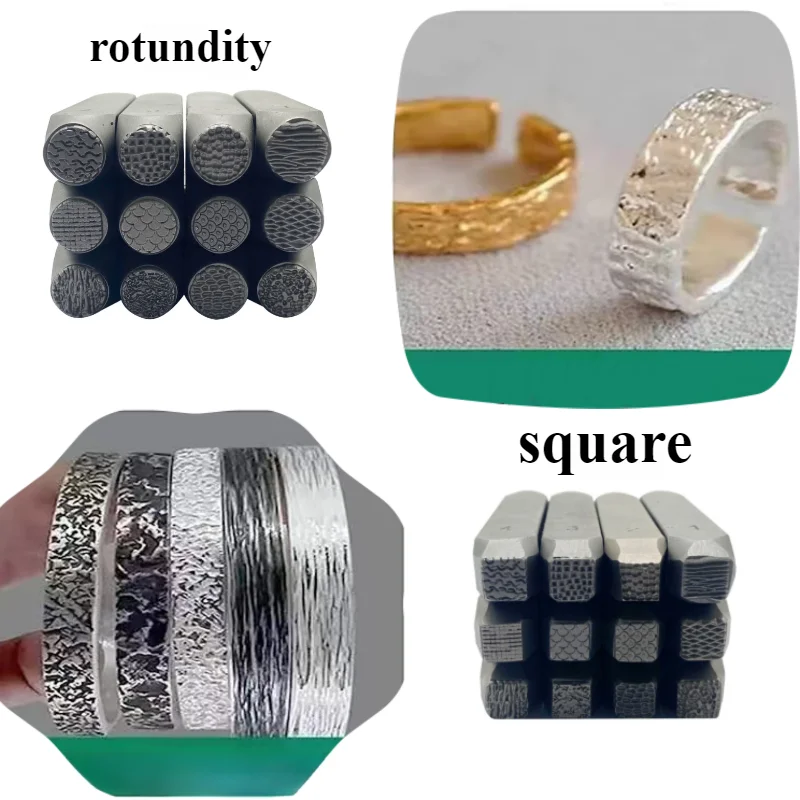보석 도구 수직선 질감 디자인 스탬프, 금속 스탬핑 펀치 실버 반지 팔찌 공예 조각 DIY 도구, 9x9mm 