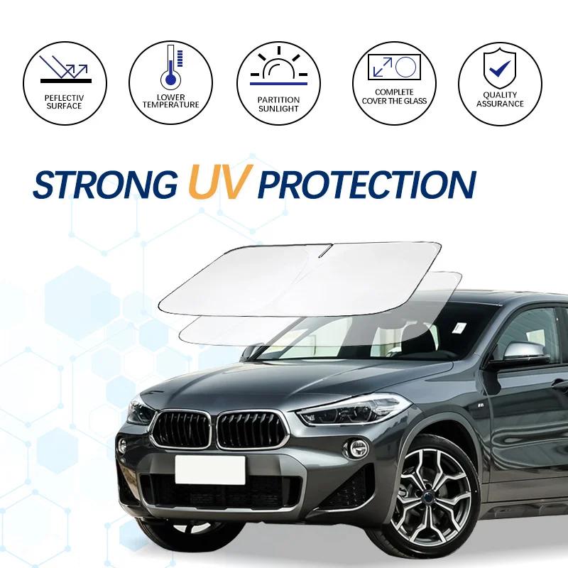 Car Windshield Sun Shade Foldable Sun Visor Protector Blocks UV Rays For BMW X2 F39 U10 2018-2022 Car Summer Accessories