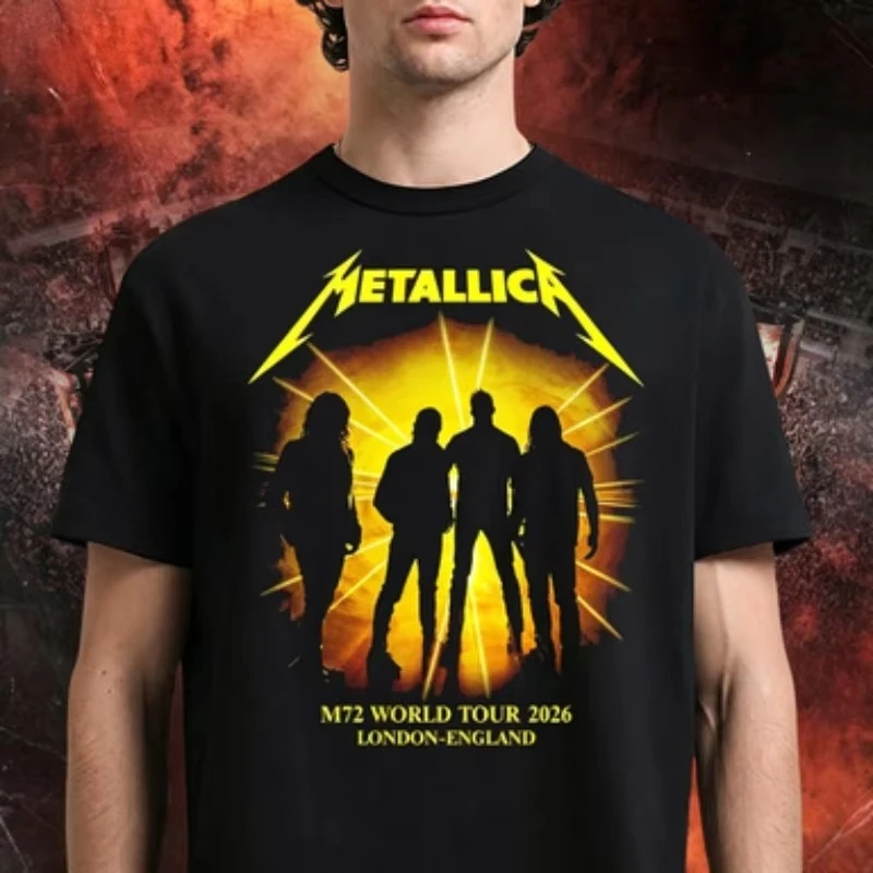 Metallica M72 World Tour London 2026 Vintage Thrash Metal Band Graphic Black Cotton Unisex Fan Concert Short Sleeve Tee Gift