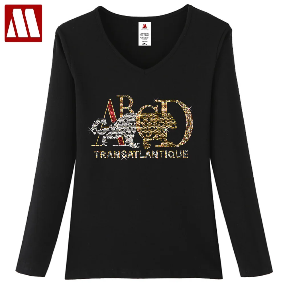 Gothic Style Women Clothes Hot Drill Letters T Shirts Tshirt Female Diamond T-shirt Casual Tops Tees Full Sleeve Rhinestone Lady