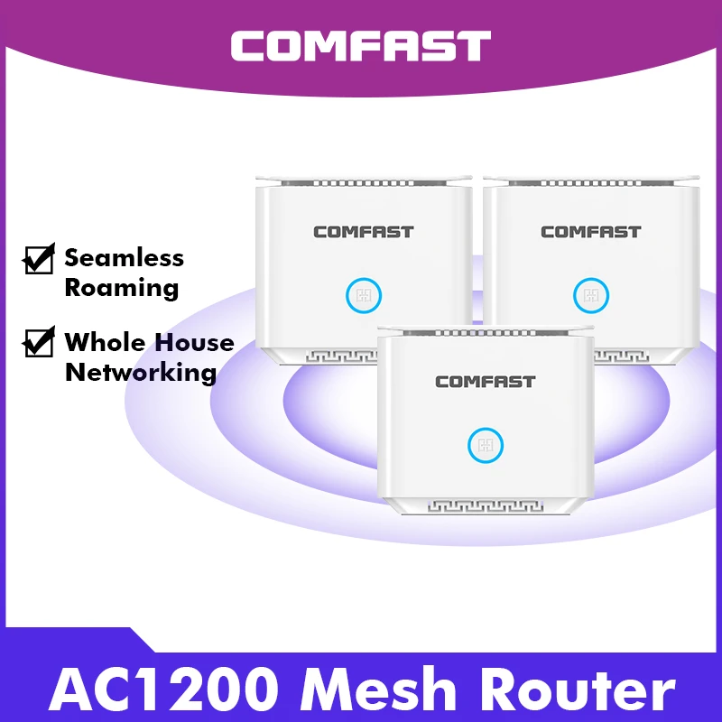 Comfast AC1200 Mesh Router 2.4G&5GHz Dual Band 11AC Gigabit Router Easy Mesh WiFi Router Full House Nwtworking Seamless Roaming