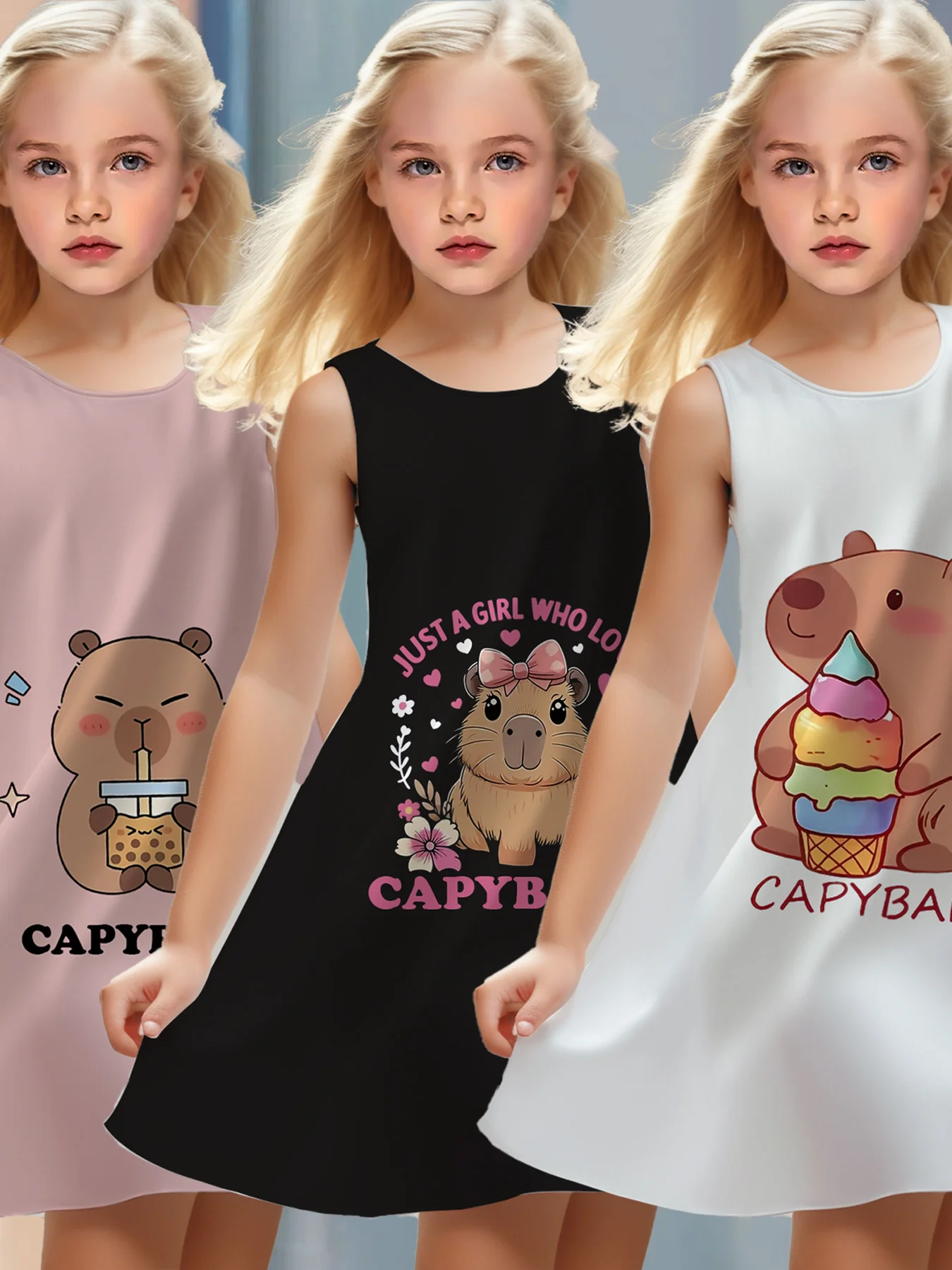 Fashion Little Girl Sleeveless Vest Dress A-Line Skirt Fashionable And Lovely Fish Small Animal Fashionable And Lovely Dress