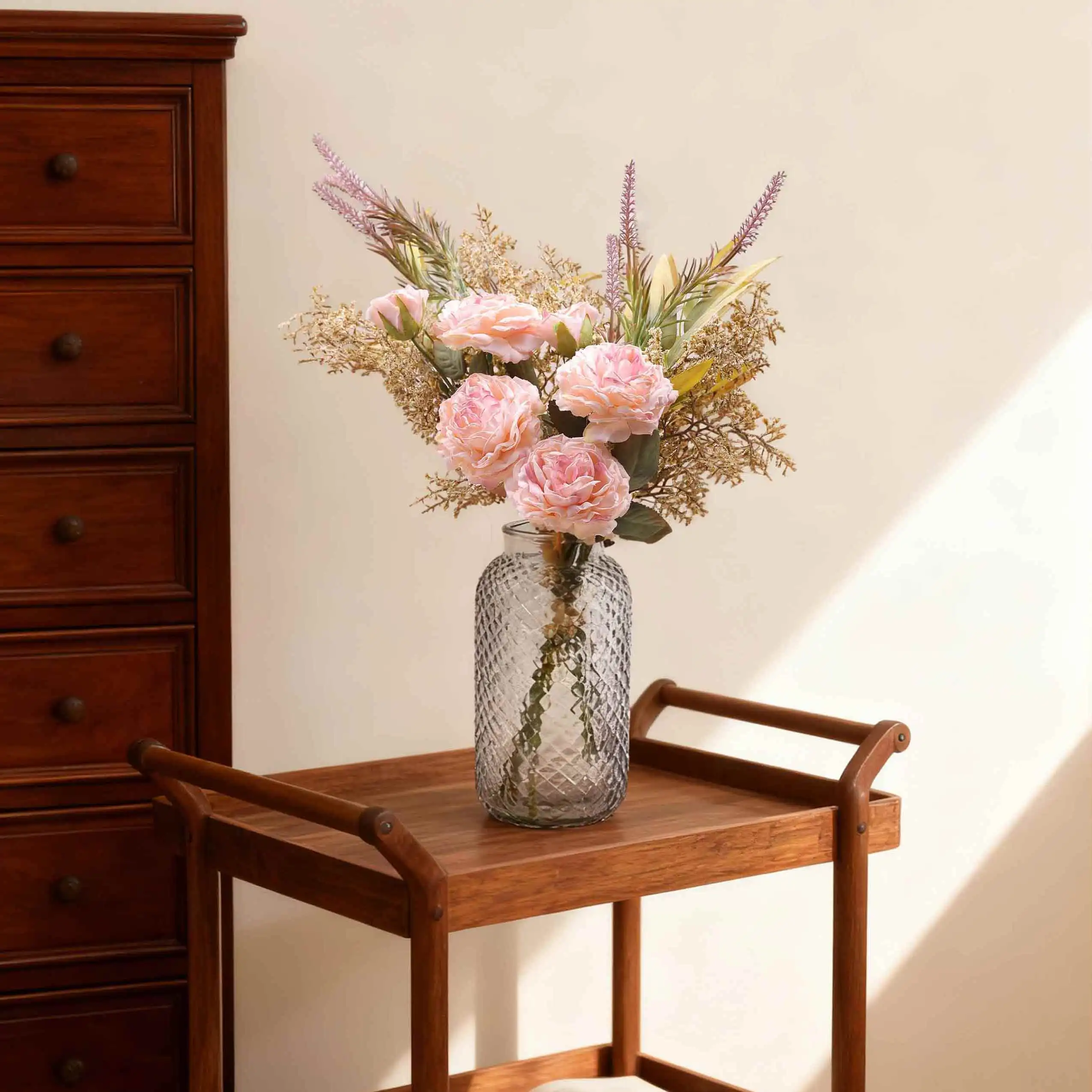 European Retro Artificial Rose Dried Flower Wedding Bouquet Fake Peony Burnt Edge Rose Home Room Decor Floral Wall Accessories