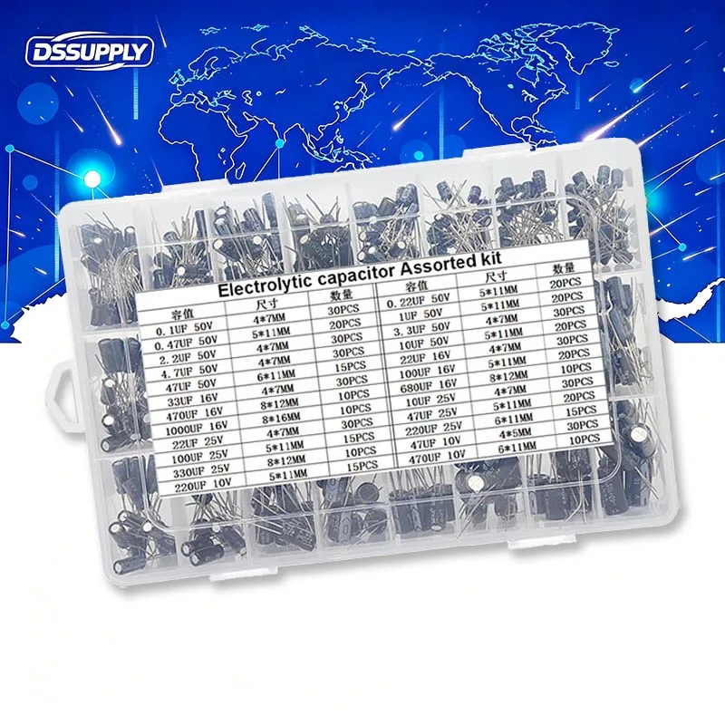 

500PCS 24Values Aluminum Electrolytic Capacitors 0.1UF-1000UF 10-50V Mix Electrolytic Capacitor Assorted KIT With Box