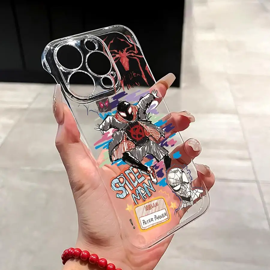 Marvel Sipider Man Gwen Clear Hard Phone Case for iPhone 16 Pro 13 Pro Max 14 15 Pro Max 11 12 Transparent Shell Cover