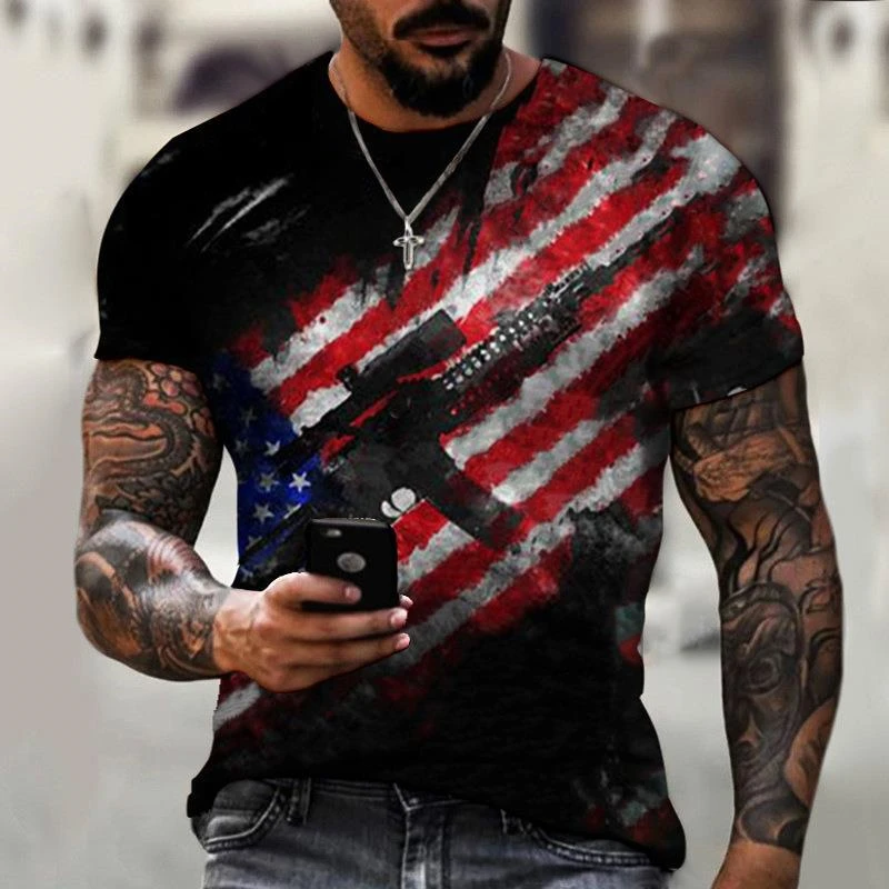 Camiseta de manga corta para hombre, camisa con estampado digital 3D, serie 1, diseño de bandera, para deportes al aire libre y Fitness, talla