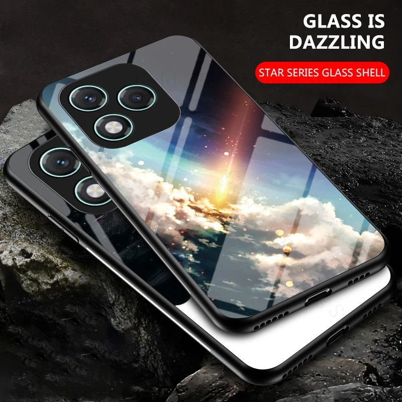 

For Honor 400 Lite Gradient Aurora Starry Sky Tempered Glass Phone Case For Honor X9 4G Soft TPU Cover For Honor X8 5G X7 X10 X9