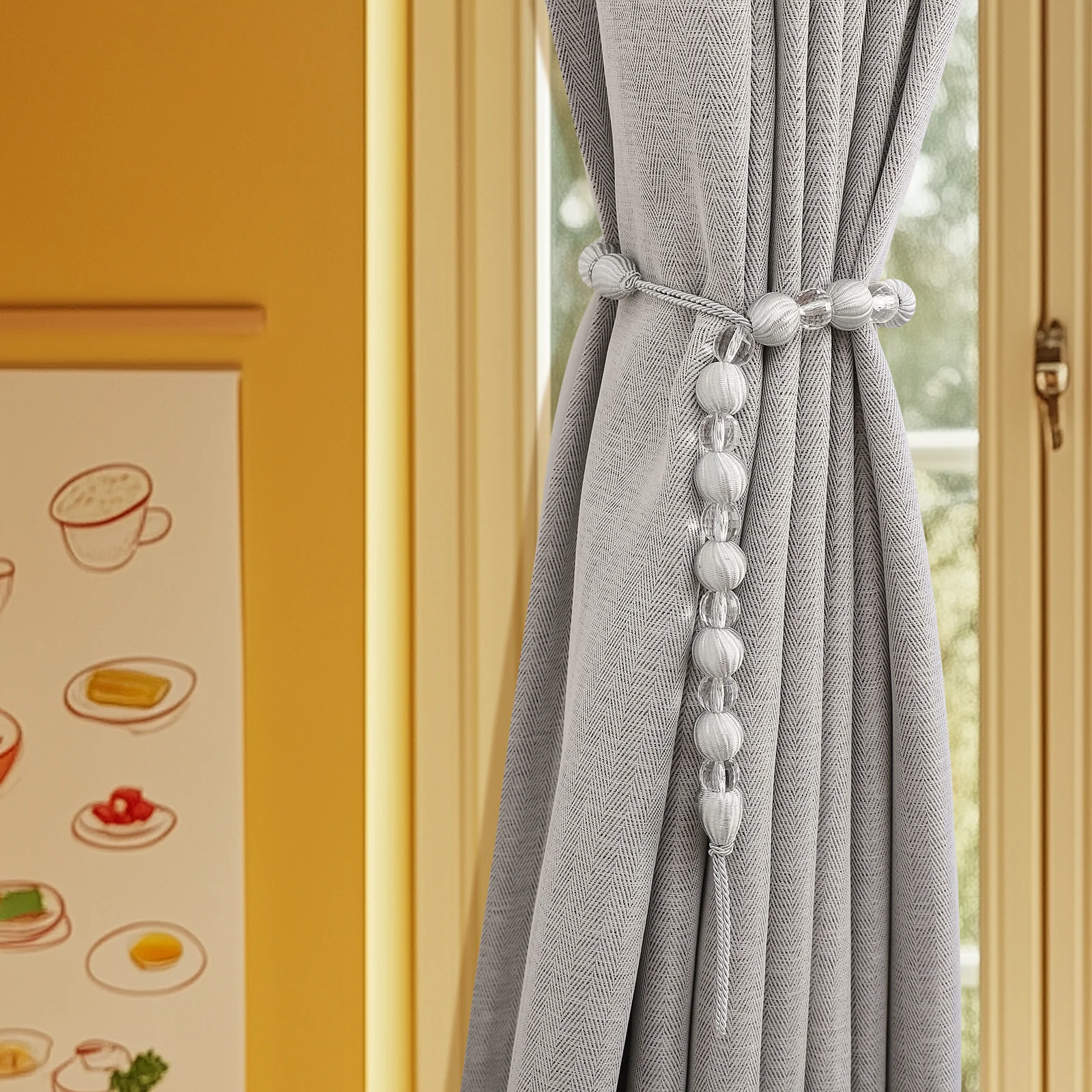 

2Pcs Crystal Acrylic Bead Curtain Tiebacks Holdbacks No Tools Needed for Light Heavy Window Curtains