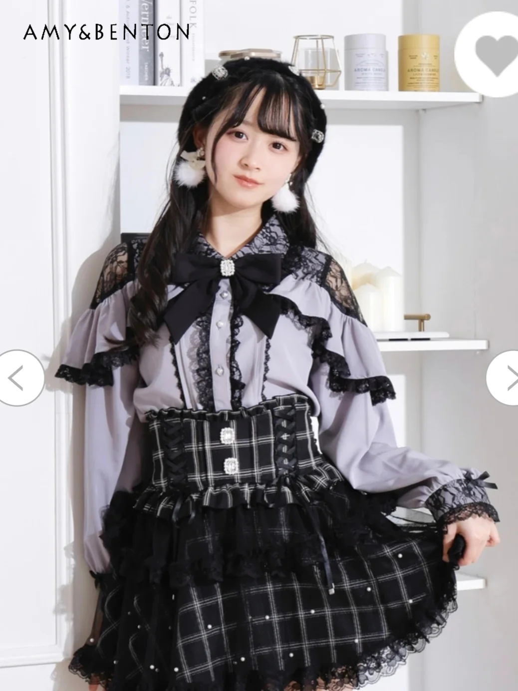 Japanese Style Mine Series Mass-produced Liz Lolita Shirt Sweet Girl Bow Lace Print Off-the-shoulder Long-sleeved Blouse Women