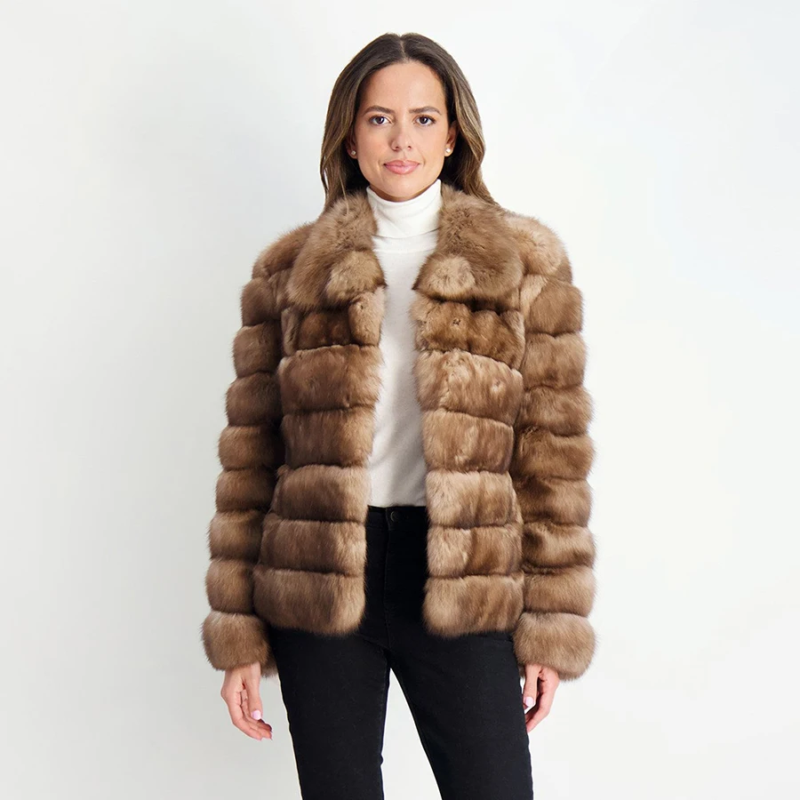 

Fox Fur Coat Women Winter Genuine Fox Fur Coat With Cropped Sleeves Long Real Fur Jackets Luxury New Arrivals