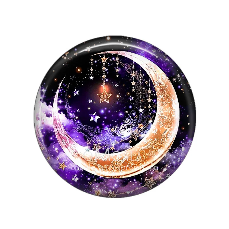New Night Crescent Moon Style Stars 10pcs 12mm/18mm/20mm/25mm Round Photo glass cabochon demo flat back Making findings