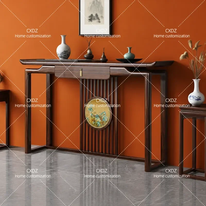 New Chinese Style Solid Wood Entrance Cabinet Wall Table Living Room Entryway Console Table Incense Case End View Display