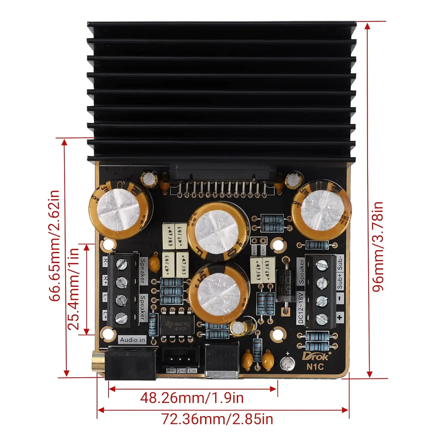 TDA7850 DROK Class AB Amplifier, 2.1 Channel 80W+80W Stereo and120W Pure Bass 9-18V 4Ω Audio Amplifier Board