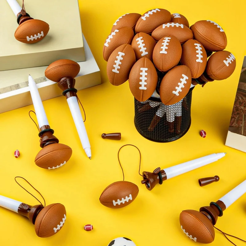 Football Hoop Ballpoint Pens, Funny Sports Theme Novelty Black Ink Pens For Birthday Party Award Party Supplies Durable Brown