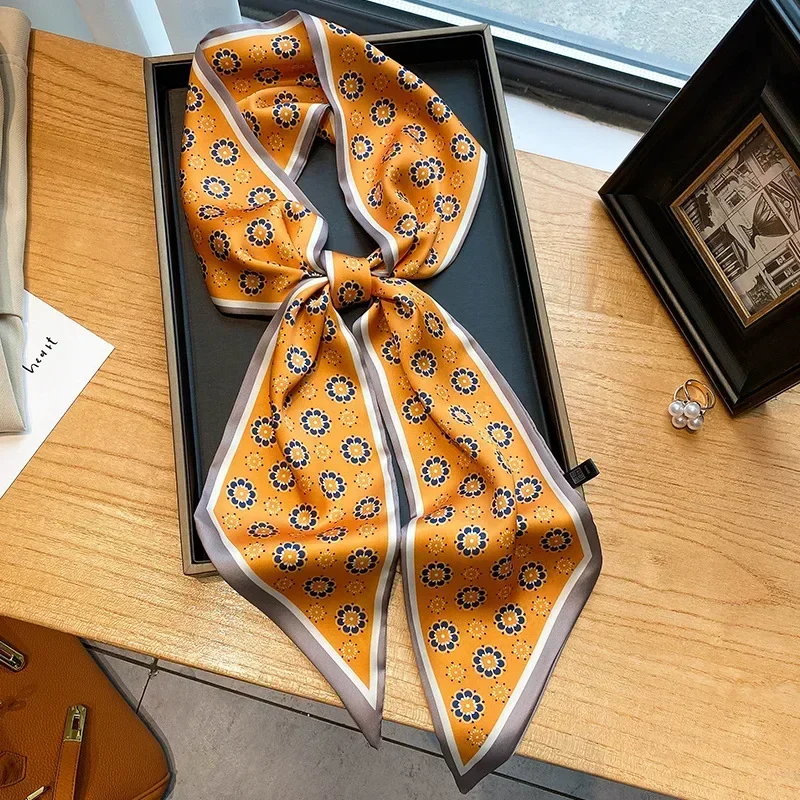 럭셔리 긴 실크 스카프 여성용 동물 말 프린트 얇고 가는 스카프 가방 머리 끈 리본 스카프 여성용 네커치프