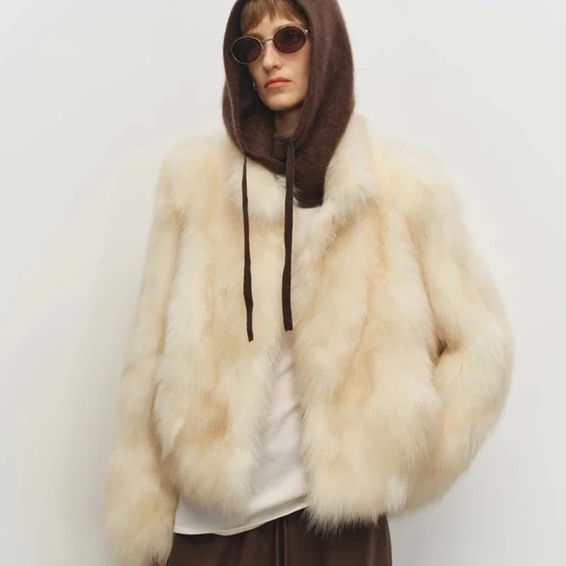 New Fashionable American Elegant Fox Fur Grass Jacket Women's Look Thin Stand Up Collar Casual Loose Thick Fur Coat 2026 Winter