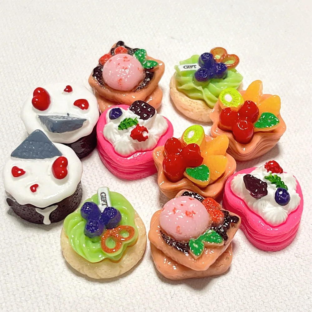 Mini Fruit Cream Cake Tart Resin Cabochons Flat Back DIY Scrapbook Embellishment Phone Case Craft Dollhouse Miniature Decoration