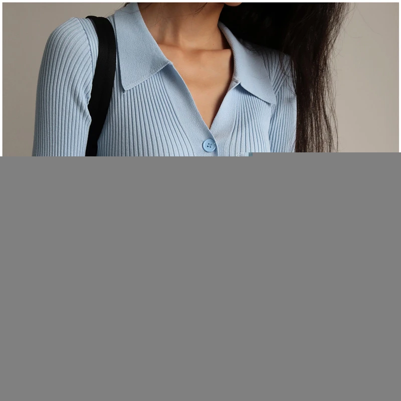 Women 2023 New Lapel Slim Slimming Tops Ladies Hollow Buttons Sexy V Neck Long Sleeve POLO Neck Knit Cardigan Sweater Women