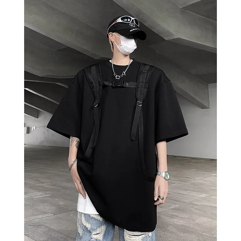 

Летняя мужская футболка с коротким рукавом, с подплечниками, функциональная, стильная, свободного кроя, вязаная, молодежная, модная