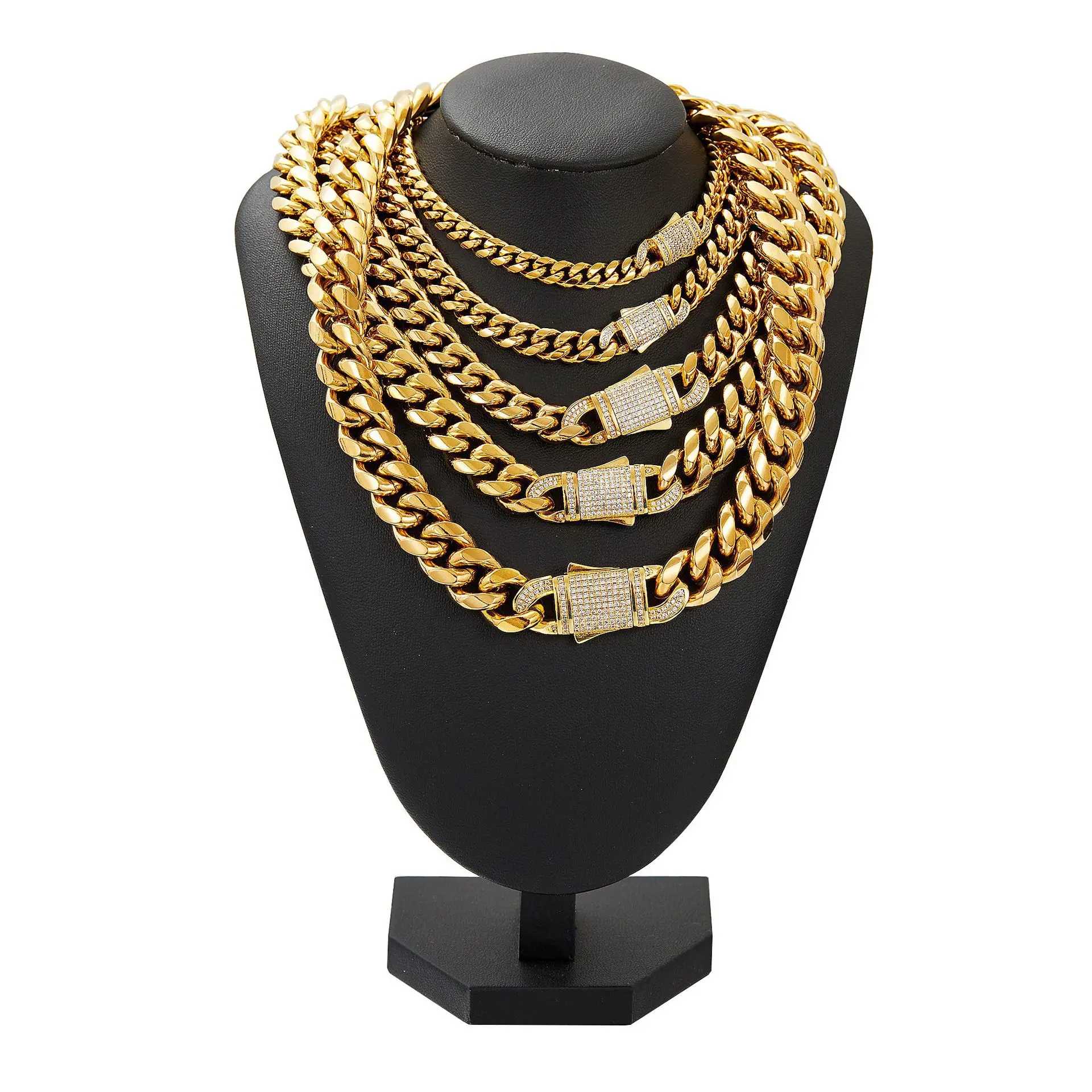 6/8/10/12/14mm Wide New Arrival Men Women\'s Miami Curb Chain Necklace or Bracelet Gold Color Stainless Steel Jewelry