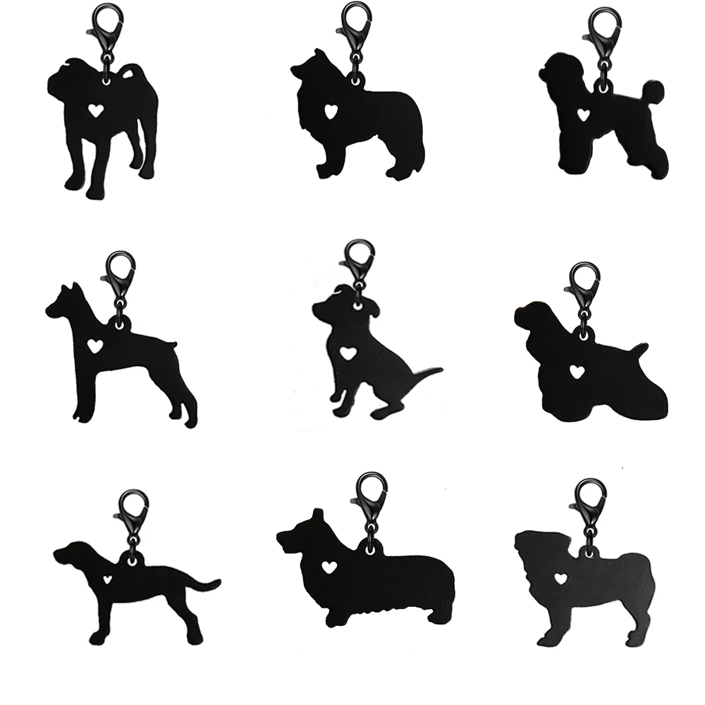 Pug Black dog Key chain with 11mm  plating lobster clasp drawing effect fashion jewelry Keychains accessories for women