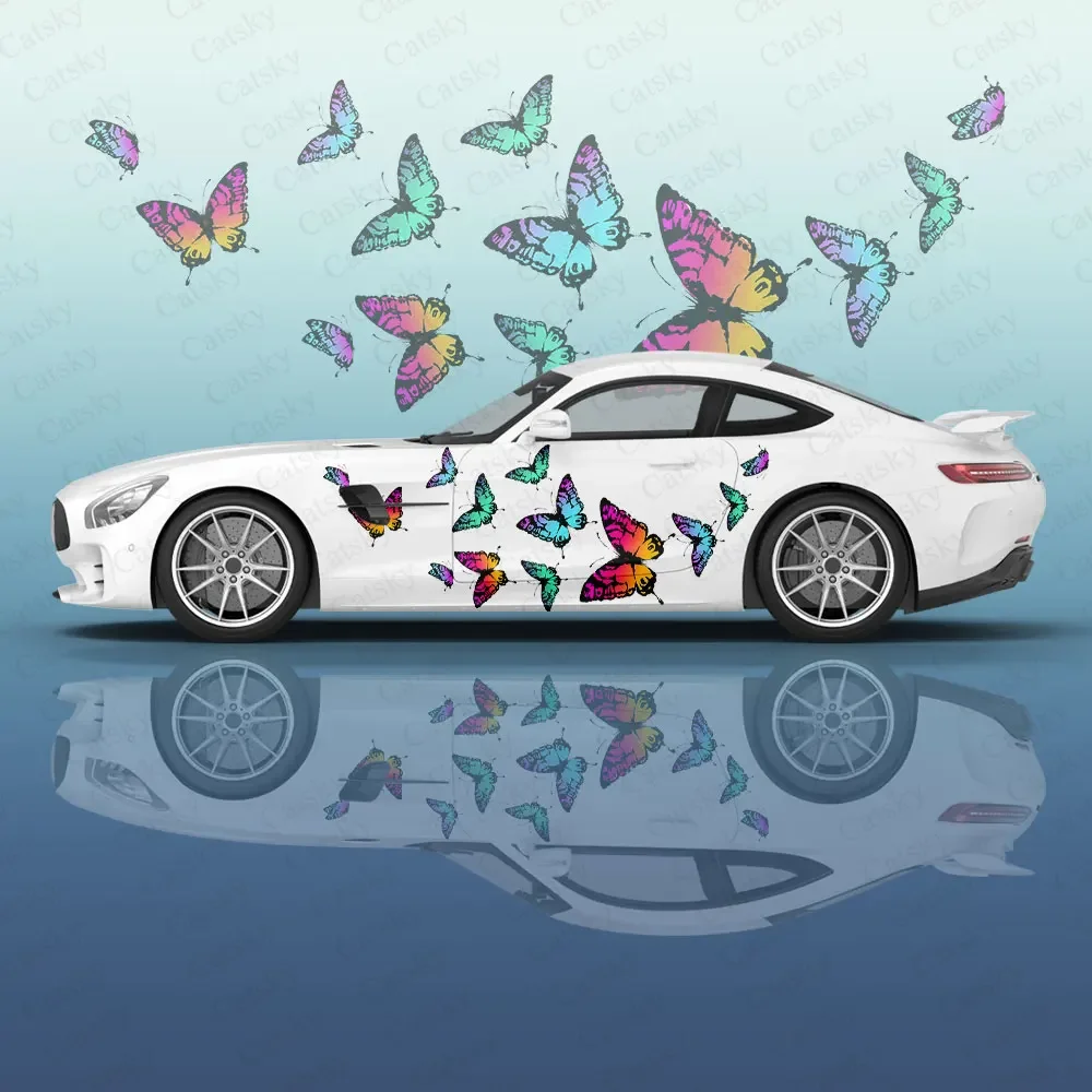 Colorful Butterfly Print Car Body Stickers Itasha Vinyl Car Side Decal Decoration﻿ Auto Accessories Decor Wrap Cover Film Gift