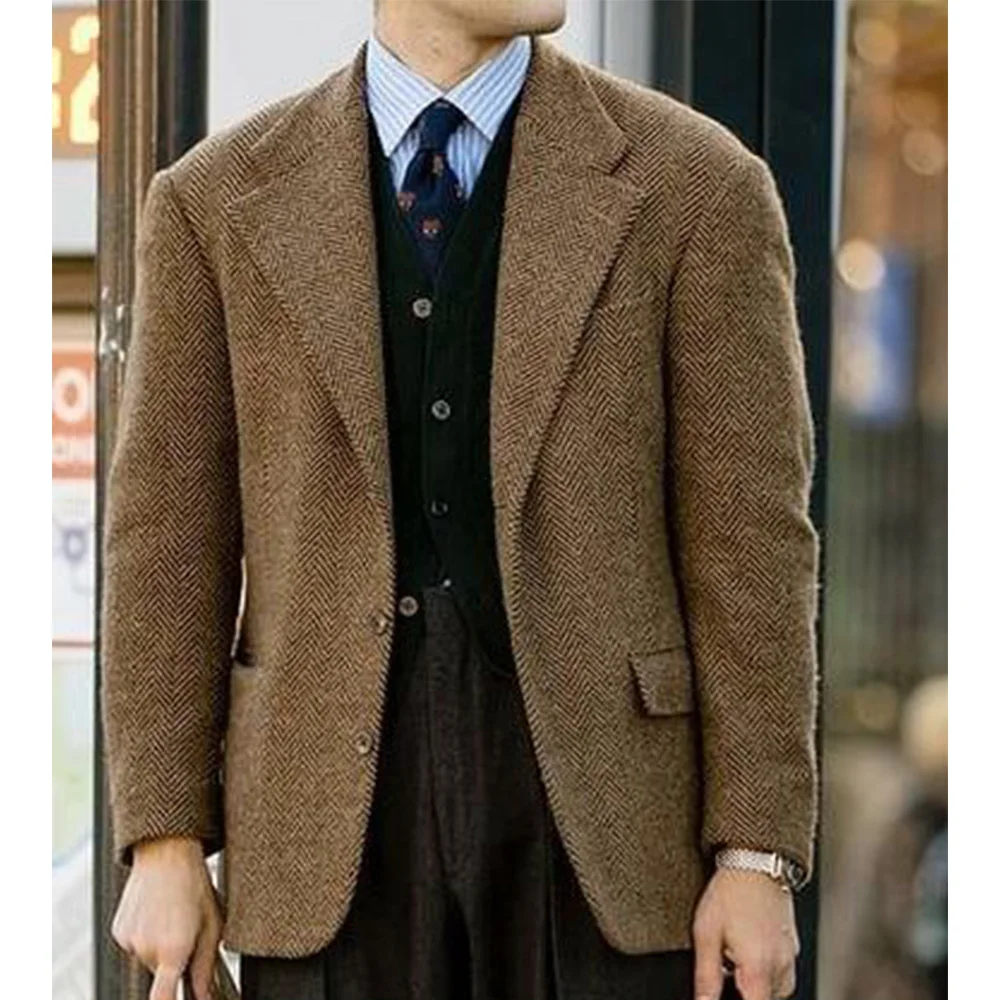 

Mens Herringbone Suit Jacket Notch Lapel Single Breasted Slim Fit Comfortable Elegant Blazer for Party Business Casual Fashion F