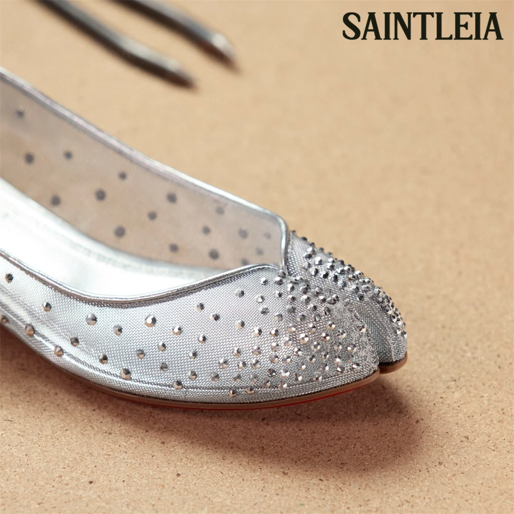 Strass Mesh Patent Leather Ballerinas Luxurious Style Rhinestone Flats Novelty Style Tabi Pointed Toe Slip-On Shoes for Women