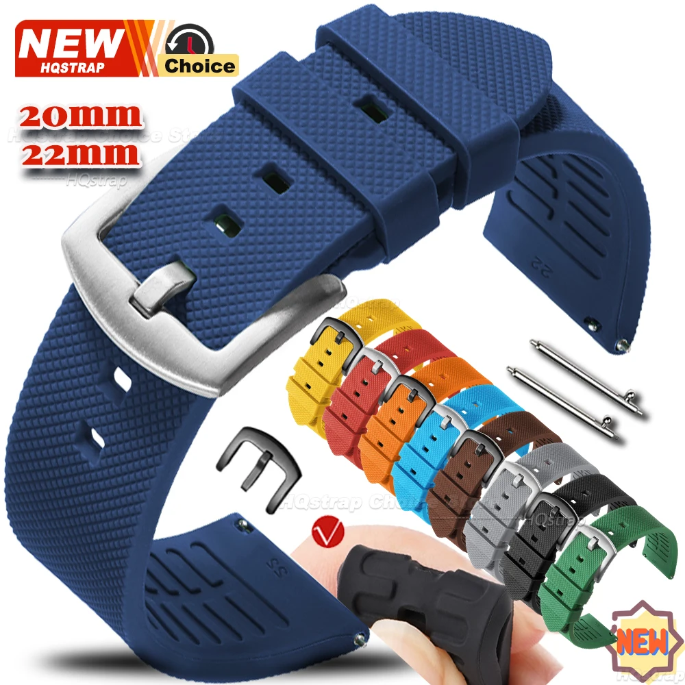 Bracelet de montre sport en silicone étanche avec fermoir argenté/noir 22mm 20mm pour Omega, Seiko, Rolex – Bracelet en caoutchouc